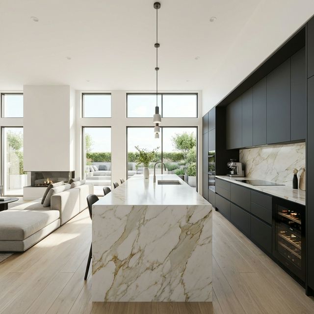 Gourmet kitchen with marble island